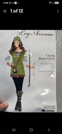 Leg Avenue Classic Robin Hood Size M Halloween Costume Dress, Hat & Sachel