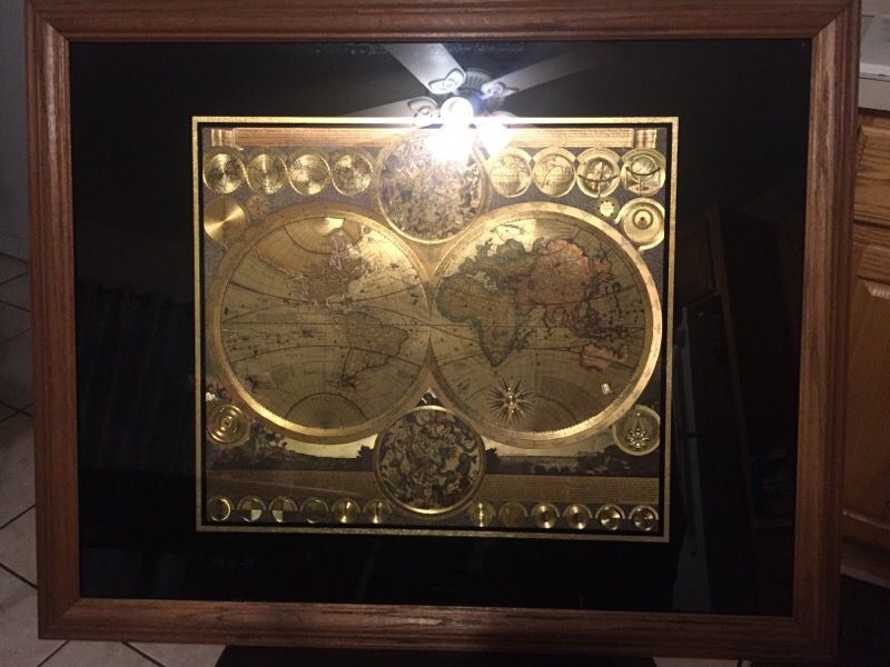 Framed Peter Schenk the Elder 1645-1715 World Map On Foil