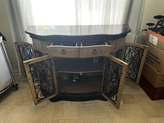 Wide Credenza Tan with Wrought Iron