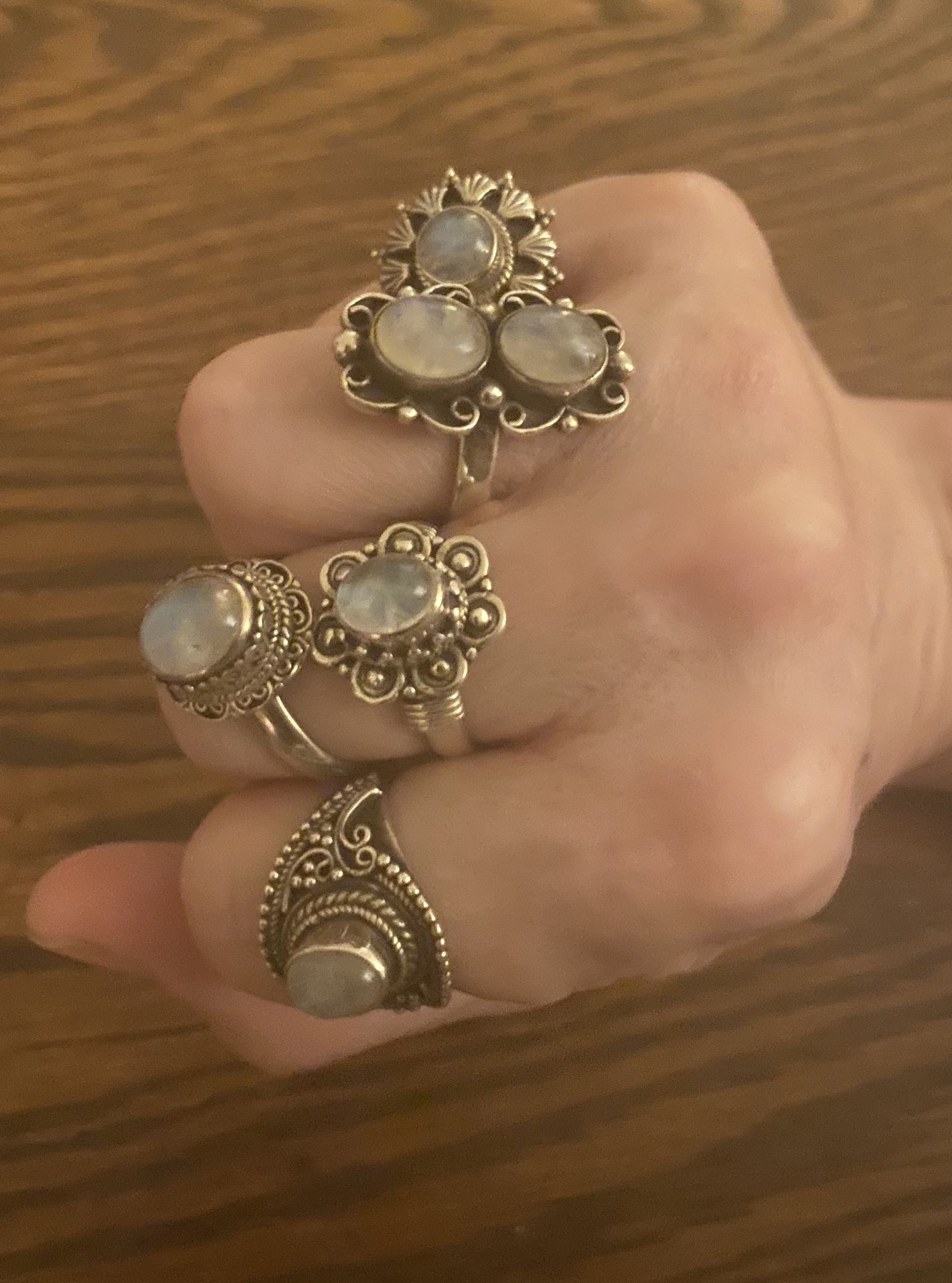 Set Of All 5 Sterling Silver Moonstone Rings