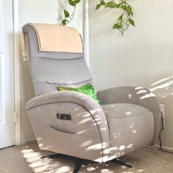 Power Recliner Swivel Chair with USB & Type-C Ports, Khaki Fabric