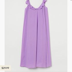 NEW H&M Women Purple Ruffle Trimmed Cotton Midi Vacation Casual Dress Size S