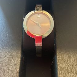 Movado Bela Pink Dial Stainless Steel Bangle Ladies Watch 