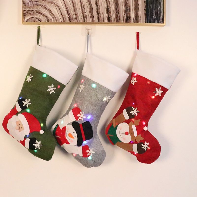 3pcs Christmas Stockings For Fireplace With Led Lights 16” Long 3 Light Mode