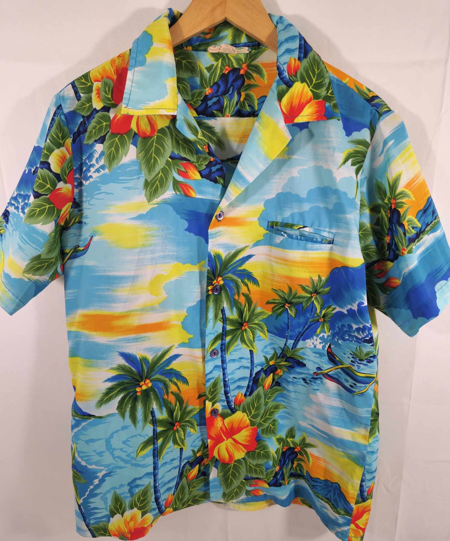 Men’s Islander Hawaiian Printed Shirt Collared short Sleeve pocket (Size: M)
