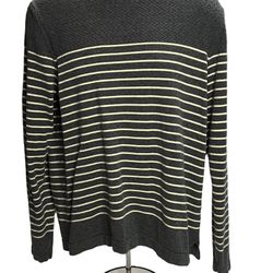 Zara Man Sweater XL Striped Dark Gray - Beige Stripes, Long-Sleeve Knit Pullover