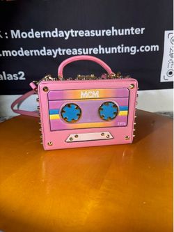 MCM Cassette Tape Crossbody Bag Pink Leather Purse