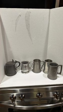 Set of 5 Vintage Pewter Beer Steins/Tankards