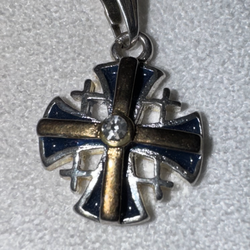Vintage Sterling, Enamel & White Sapphire Jerusalem Cross Pendant