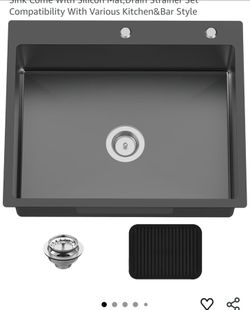 Black 27x22 Inch Drop In Kitchen Sink-Stainless Steel Topmount Modern Single Bowl Kitchen Sink