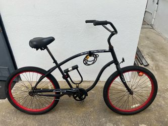 Firmstrong The Chief Men's Beach Cruiser Bike 26" Black/Red + Sigtuna U-Lock