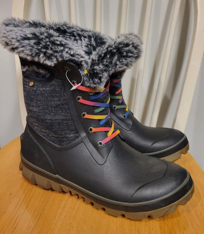 Bogs Women Arcata Knit Black Waterproof Winter Fur Lined Boots New Sz 11