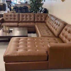 Brown 4 Piece Large Sectional Couch.     Real Leather SECTIONAL 