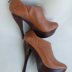 Auri Size 6 Womens Stiletto Booties Brown Leather Slip On High Heel Shoes