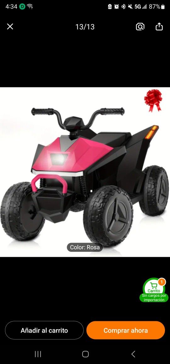 Bicicleta de Playa para Niños de 24V, Bicicleta de Playa de 400W con 4 Suspensiones de Resorte, Coche Eléctrico Infantil con Música y Luces LED,