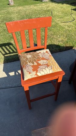 Orange Wood Counter Height Chair with Cushion