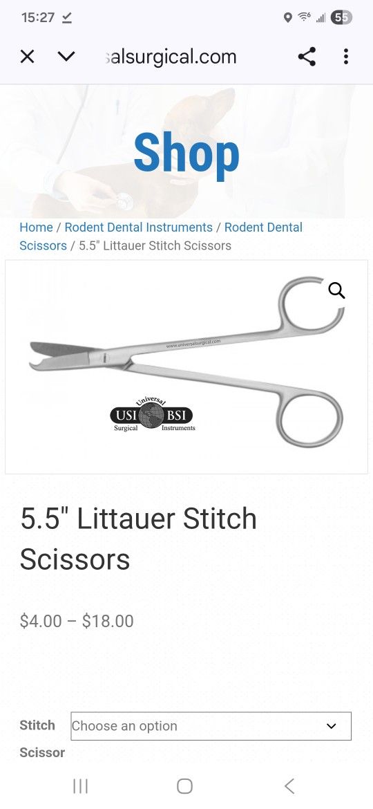 Littauer Spencer Suture Stitch Scissors Stainless Steel Shears with One Hook Crescent Shaped Blade
