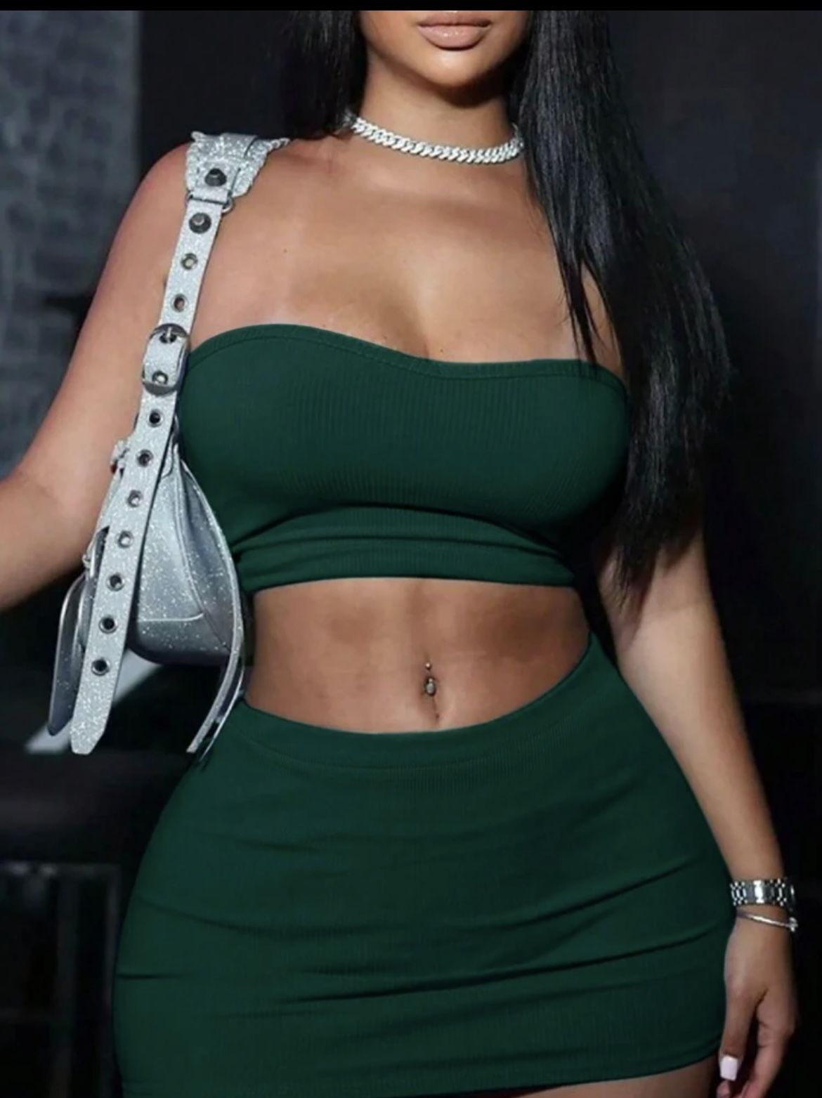 Medium Green Mini Skirt Set