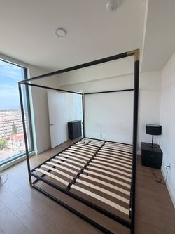 CB2 Black Metal Four-Poster Canopy Bed Frame