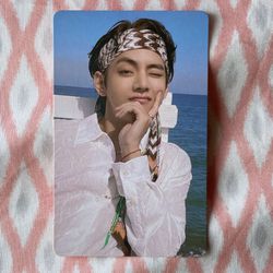 Official BTS V photocard from Butter Album Peaches Version, Official Sticker Pack, and Official Photostand