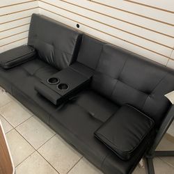 Black Couch Foldable CHEAP  $ 170 With Cup Holders Almost New  Chair Furniture 
