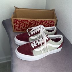 Burgundy And Beige Vans 