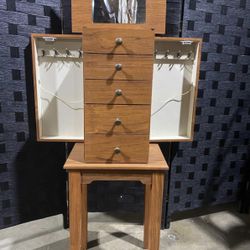 Standing Wood Jewelry Armoire with Mirror