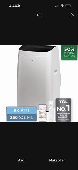 TCL Portable Air Conditioner - 8,000 BTU A/C (Cools 350 Sq Ft) Ice Cold