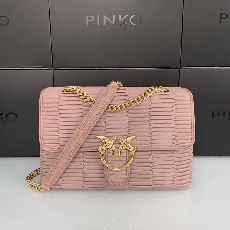 Pinko 3d Pleated Chain Bird Crossbody Bag Pink