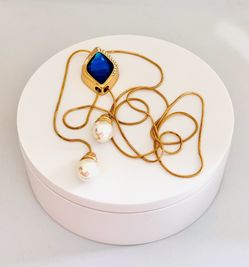 Blue stone Adjustable Women’s Necklace. 14K Gold Plated. New