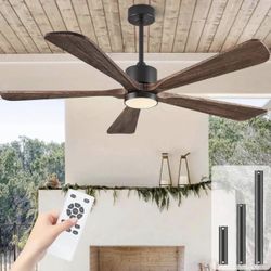 52 Inch Ceiling Fan 5 Blade Outdoor Fan with Remote Control, with Lights, 5 Reversible Solid Wood Bl