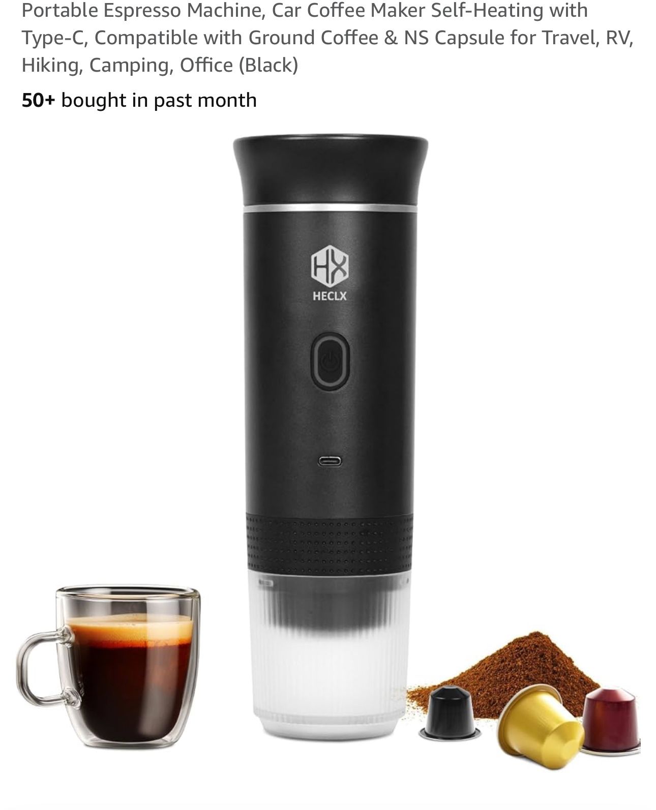 Portable Espresso Machine, Car Coffee Maker Self-Heating with Type-C, Compatible
