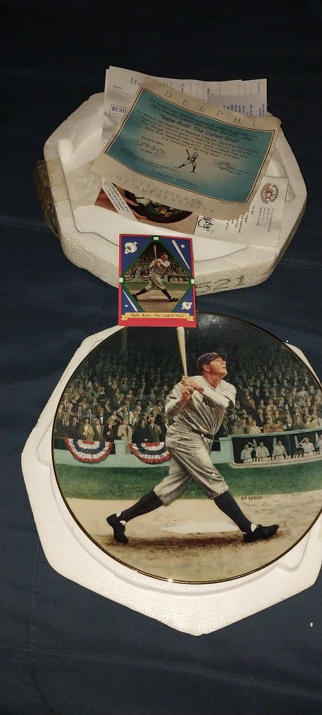 N.i.b Babe Ruth The Called Shot With Baseball Card 9 Inch Collector Plate