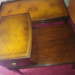 Antique Leather Top Table Set