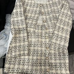 White And Black Plaid Set