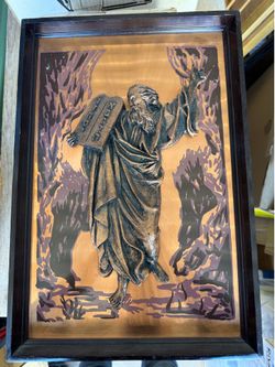 Vintage Judaica Jewish Moses 10 Commandments Copper Israel 3-D Wall Art Plaque