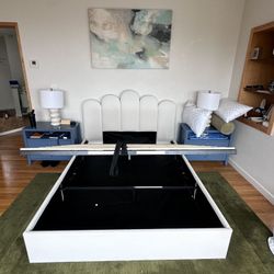 Velvet Headboard with Queen Bed frame & Lift Up Storage 