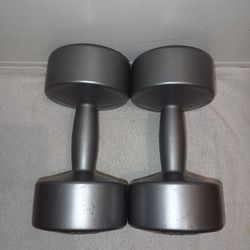 Two Gray Plastic 10 Pound Dumbbells