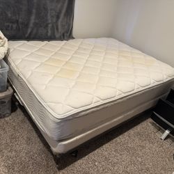 Queen Mattress, Box Spring And Metal Bed Frame