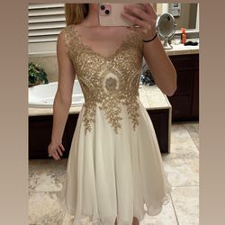 White Dress With Gold Sparkle Top 