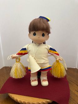 Precious Moments cheerleader doll with pom poms and megaphone #cheerleader