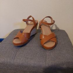 Brown Strappy Wedge Sandals