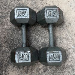 2 Hex Cast Iron Dumbbells 