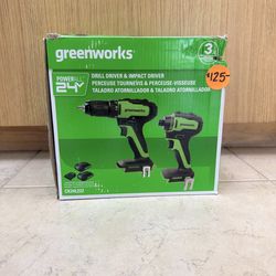 GREENWORKS CK24L222 DRILL DRIVER & IMPACT DRIVER SET