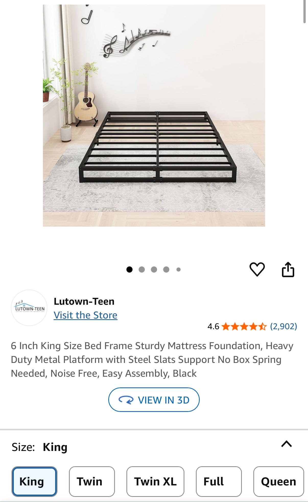 King Size Metal Bed Frame – Heavy Duty Steel Platform (6-Inch Height)