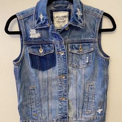 Vintage Abercrombie & Fitch Denim Vest Y2K Classic Distressed Jean Jacket XS