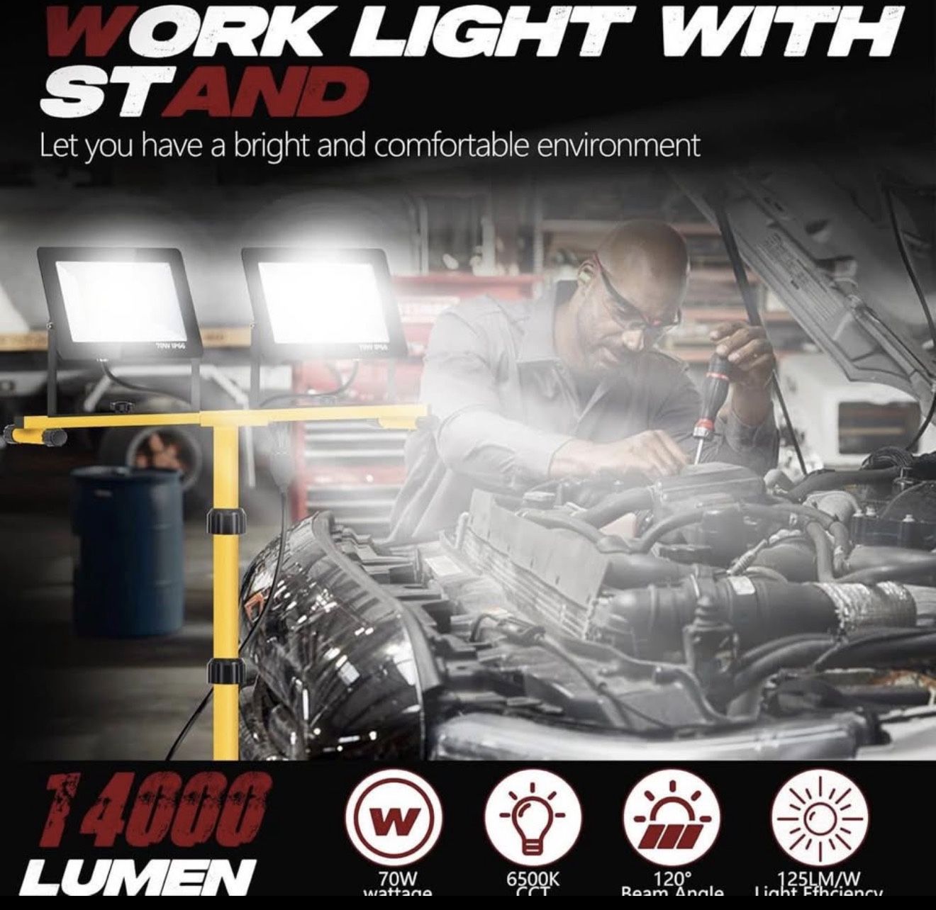 22000 Lumen Work Lights with Stand, 2 Adjustable Head LED Work Light, with Adjustable and Foldable Tripod Stand, Waterproof Lamp with Individual Switc