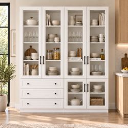 White Glass Door Display Cabinet with Drawers