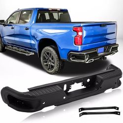 Complete Rear Step Bumper Assembly for Chevy Silverado 1-2023 For GMC Sierra 1-2023 With Dual Exhaust Holes With Park Assist Sensor Ho