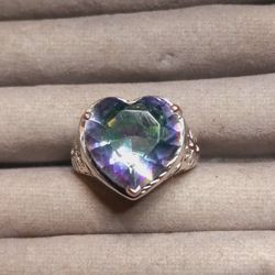 St.Silver Ring W/Heart Stone-Sz 9-6.33 Grams 